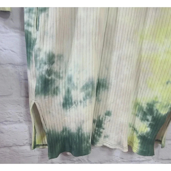 Umgee Tie Dye Duster Cardigan Women's Large Green Yellow Ribbed Slits Pockets - Picture 5 of 8